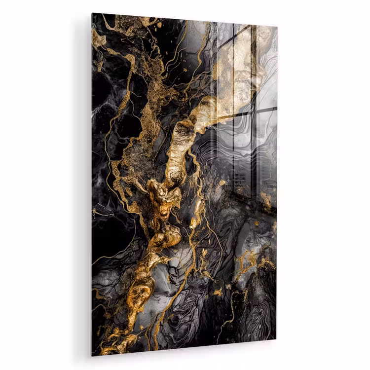 Glas schilderij - Marmer - Zwart - Goud - Abstract — 1