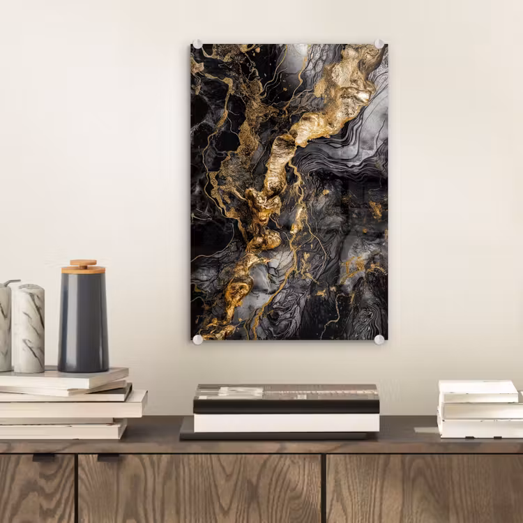 Glas schilderij - Marmer - Zwart - Goud - Abstract — 2