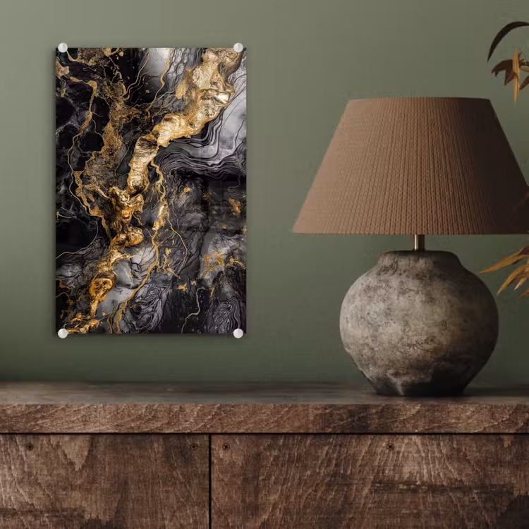 Glas schilderij - Marmer - Zwart - Goud - Abstract — 4
