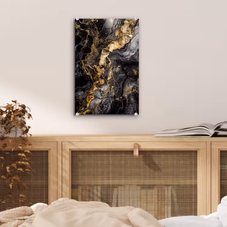 Glas schilderij - Marmer - Zwart - Goud - Abstract — 5