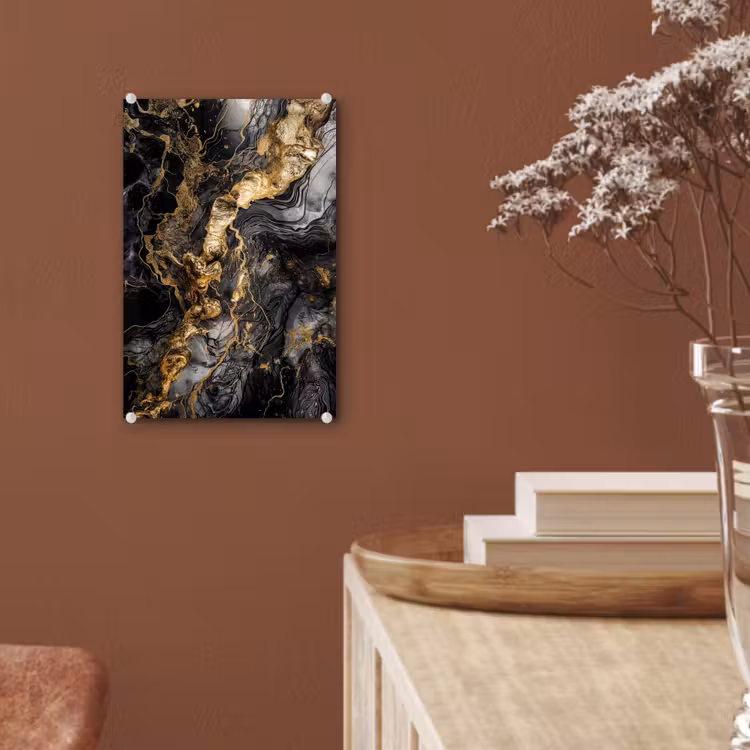 Glas schilderij - Marmer - Zwart - Goud - Abstract — 6