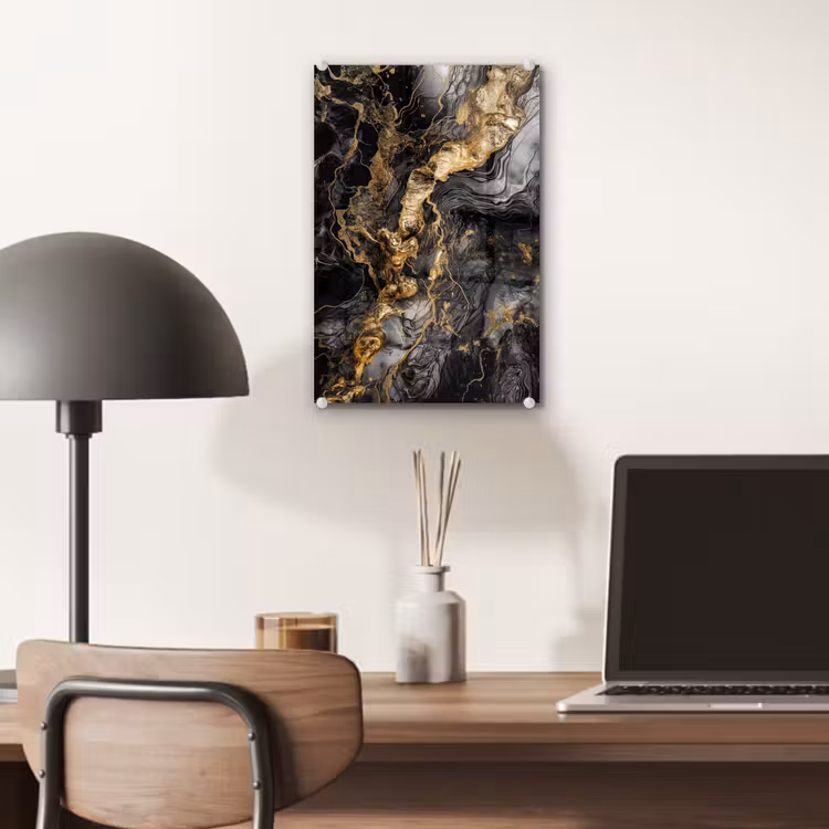 Glas schilderij - Marmer - Zwart - Goud - Abstract — 7