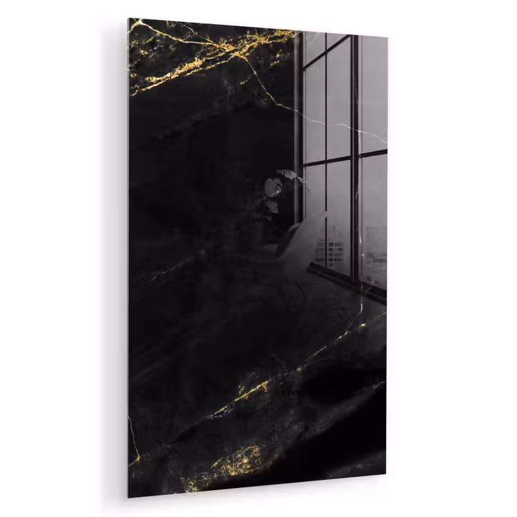 Glas schilderij - Marmer - Zwart - Goud - Chic - Marmerlook - Design — 1