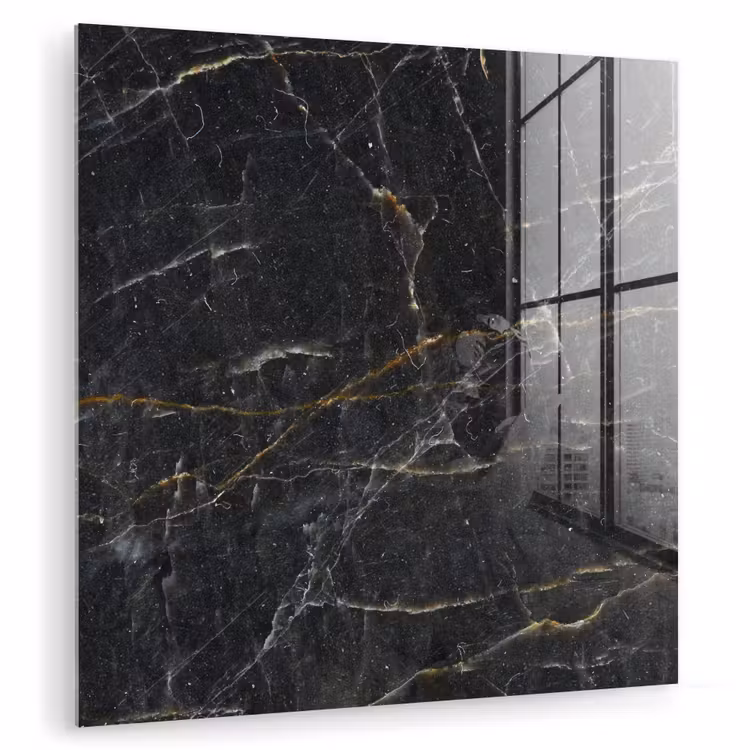 Glas schilderij - Marmer - Zwart - Goud - Grijs - Marmerstructuur — 1