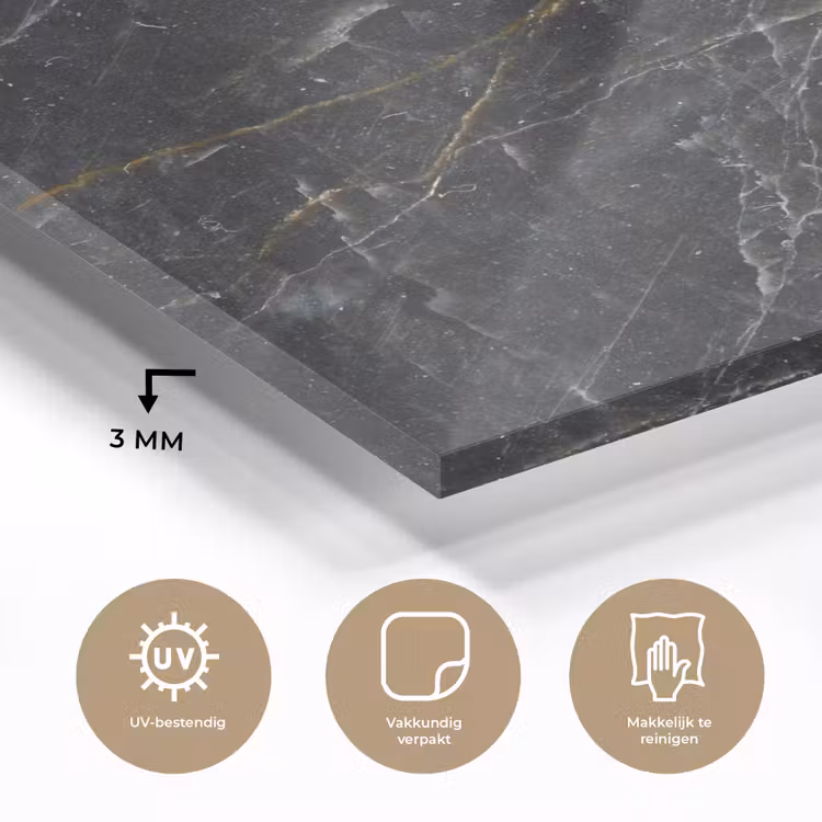 Glas schilderij - Marmer - Zwart - Goud - Grijs - Marmerstructuur — 3
