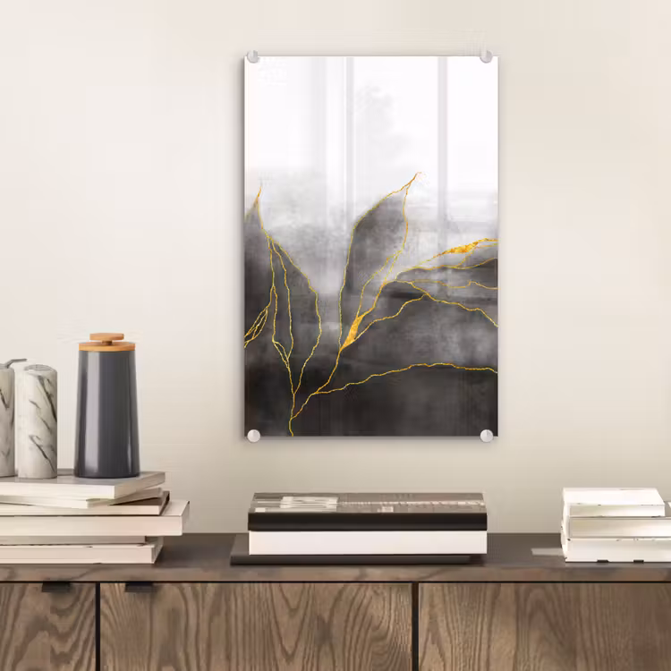 Glas schilderij - Marmer - Zwart - Goud - Luxe - Marmerlook — 1