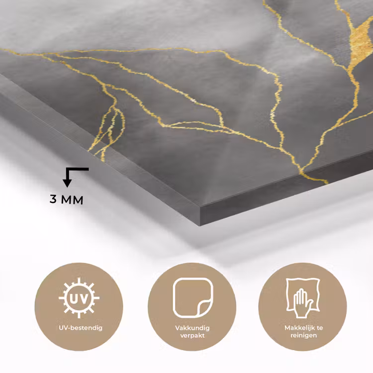 Glas schilderij - Marmer - Zwart - Goud - Luxe - Marmerlook — 2