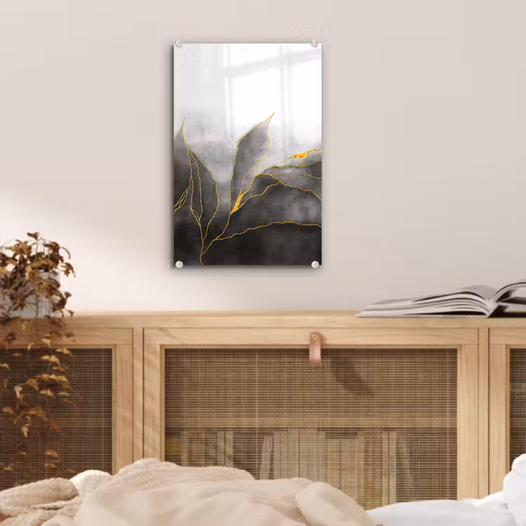 Glas schilderij - Marmer - Zwart - Goud - Luxe - Marmerlook — 4