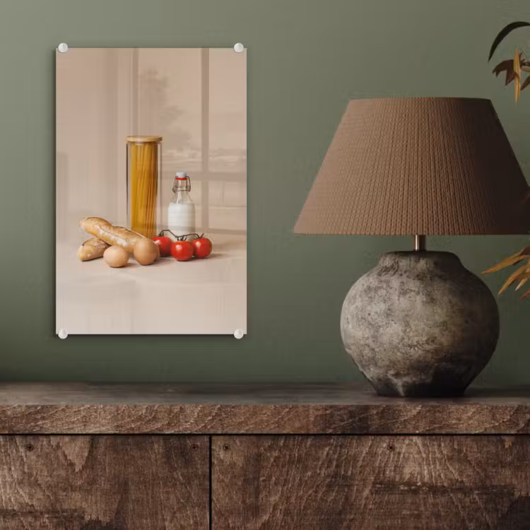 Glas schilderij - Spaghetti - Melk - Tomaten - Eieren - Brood — 4