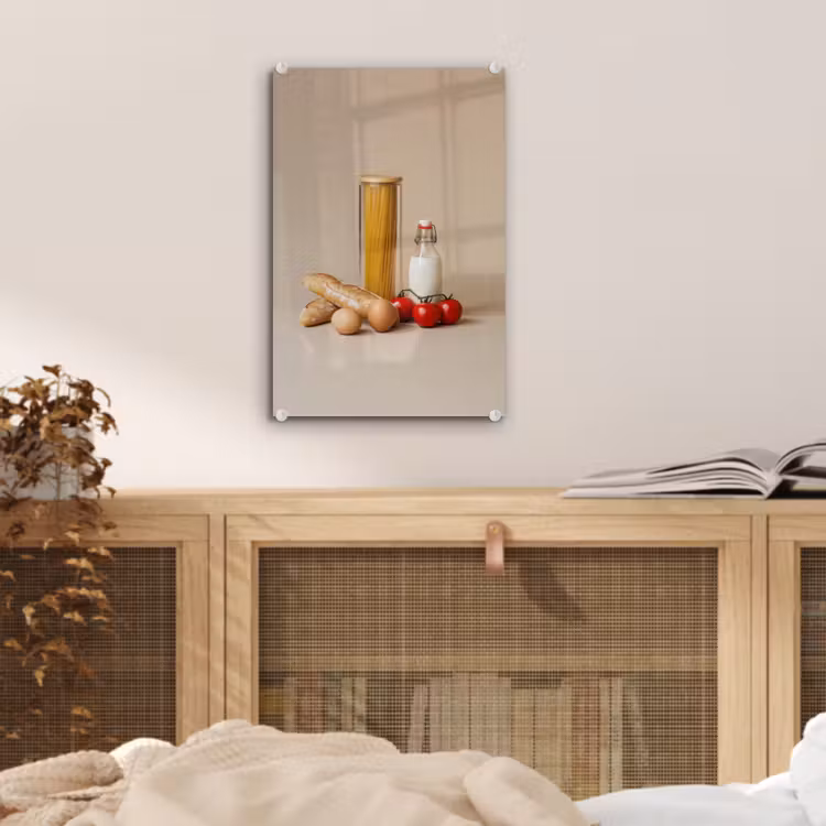 Glas schilderij - Spaghetti - Melk - Tomaten - Eieren - Brood — 5