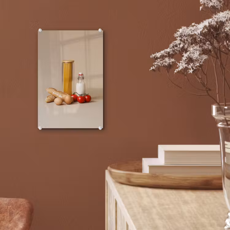 Glas schilderij - Spaghetti - Melk - Tomaten - Eieren - Brood — 6