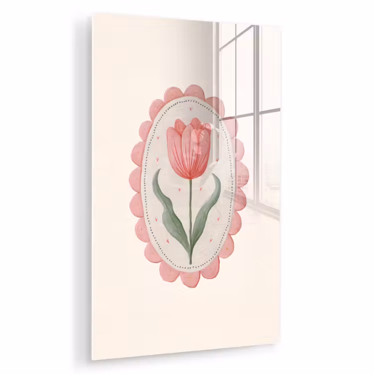 Glas schilderij - Tulp - Lijst - Ovaal - Illustratie — 1