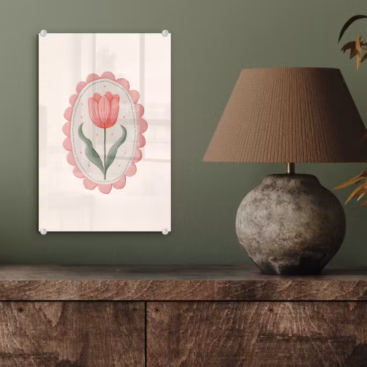Glas schilderij - Tulp - Lijst - Ovaal - Illustratie — 4