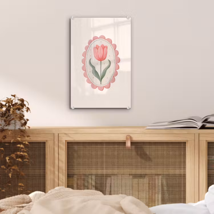 Glas schilderij - Tulp - Lijst - Ovaal - Illustratie — 5