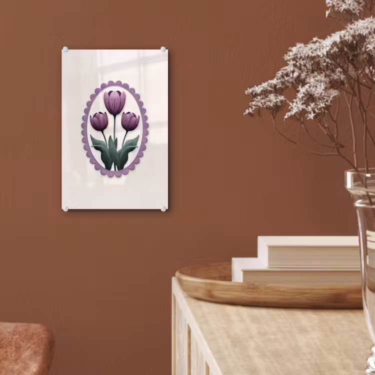 Glas schilderij - Tulpen - Paars - Lijst - Bladeren — 6