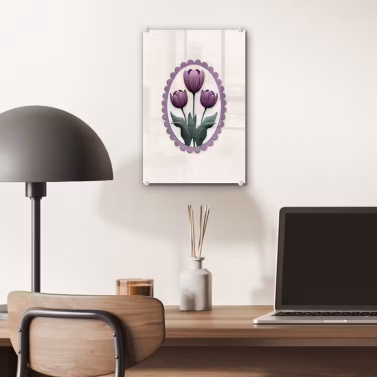Glas schilderij - Tulpen - Paars - Lijst - Bladeren — 7