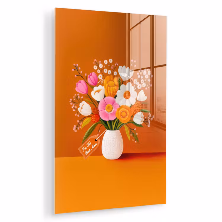 Glas schilderij - Vaas - Bloemen - Oranje — 1