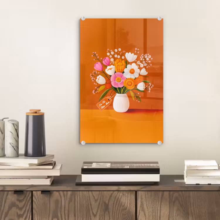 Glas schilderij - Vaas - Bloemen - Oranje — 2