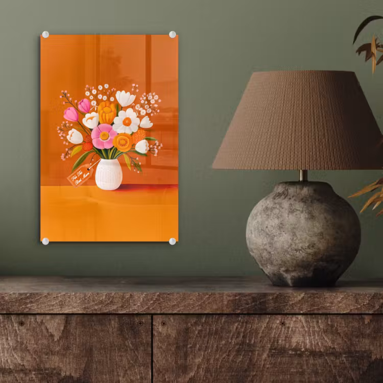 Glas schilderij - Vaas - Bloemen - Oranje — 4