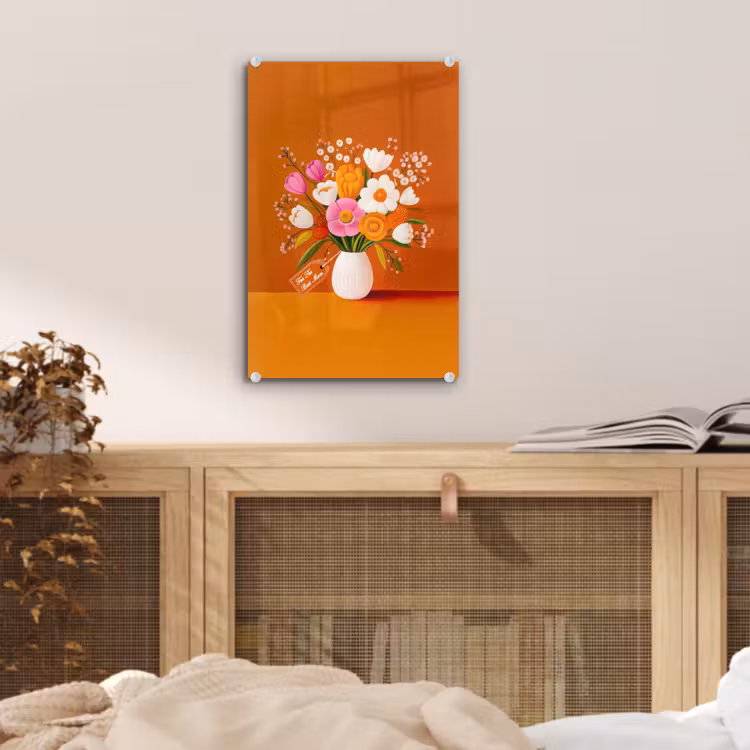 Glas schilderij - Vaas - Bloemen - Oranje — 5