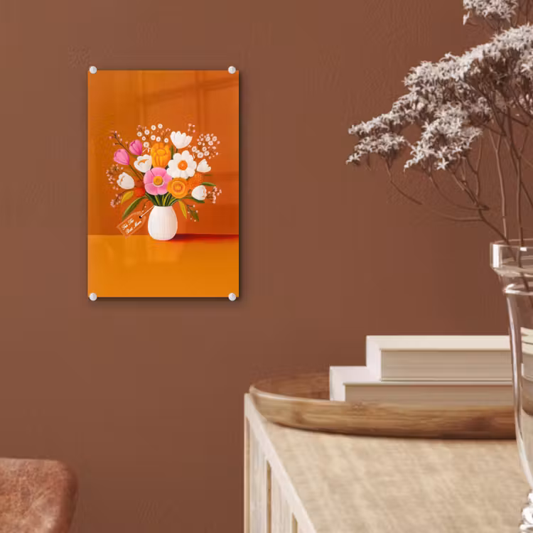 Glas schilderij - Vaas - Bloemen - Oranje — 6