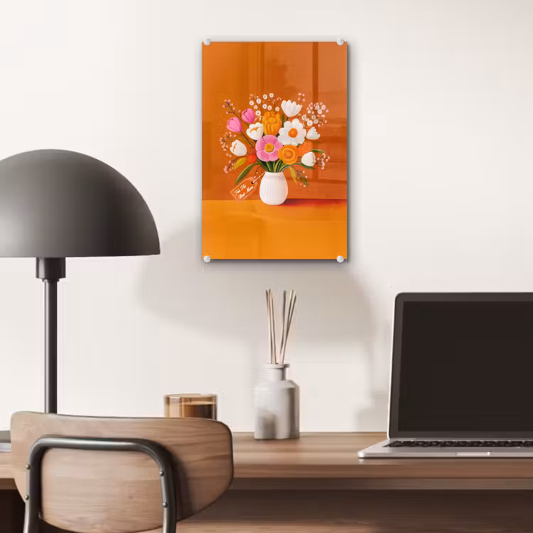 Glas schilderij - Vaas - Bloemen - Oranje — 7