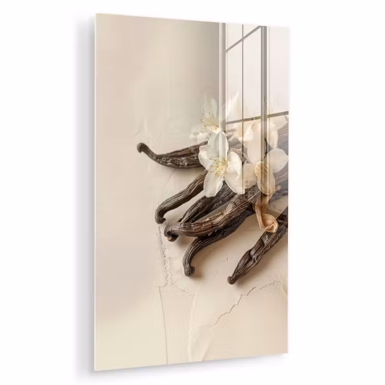 Glas schilderij - Vanille - Bloemen - Beige — 1