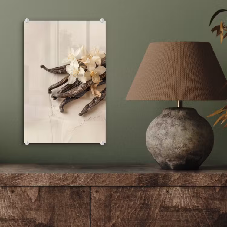 Glas schilderij - Vanille - Bloemen - Beige — 4