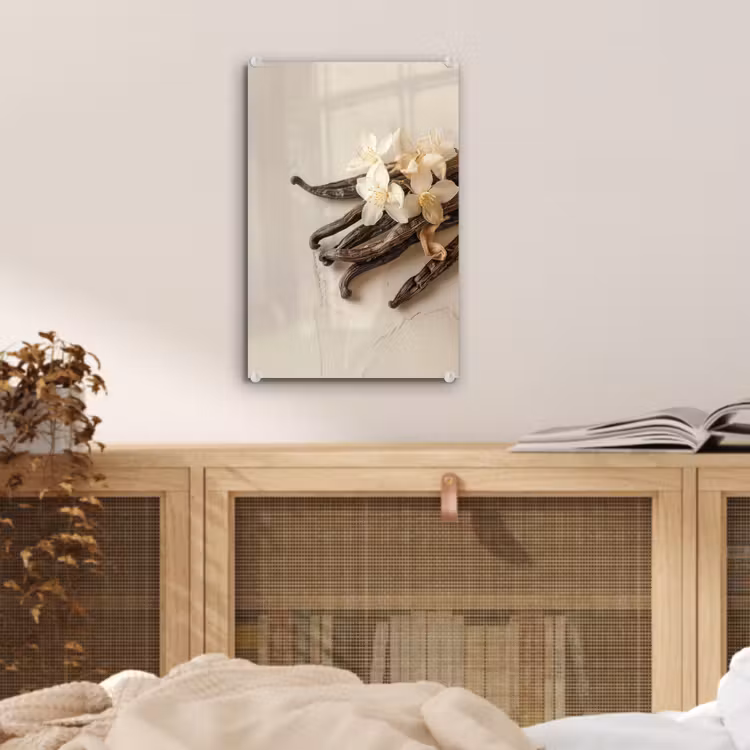 Glas schilderij - Vanille - Bloemen - Beige — 5