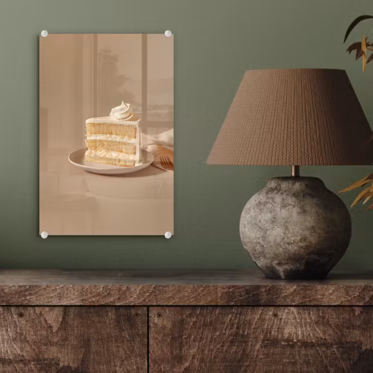 Glas schilderij - Vanilletaart - Cake - Romig — 4