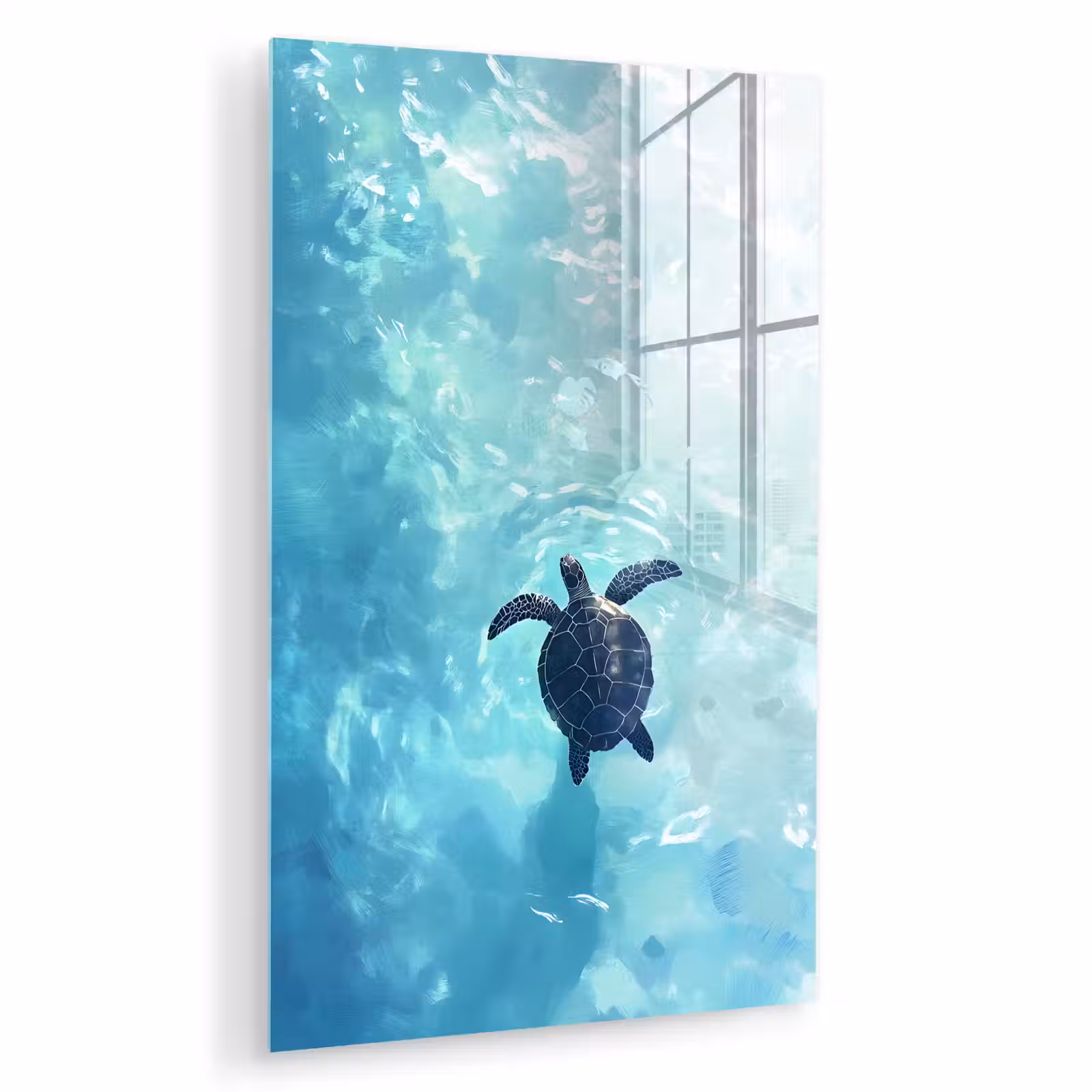 Glas schilderij - Schildpad - Zee - Blauw - Schittering — 1