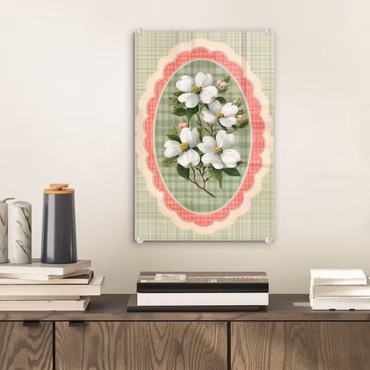 Glas schilderij - Bloemen - Illustratie - Geruit - Groen — 2
