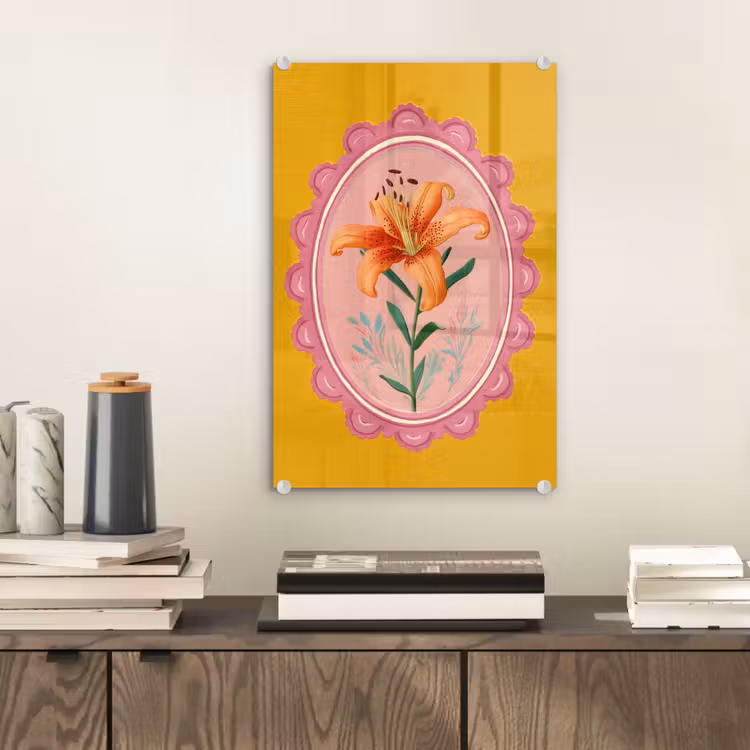 Glas schilderij - Lelie - Oranje - Lijst - Ovaal — 2