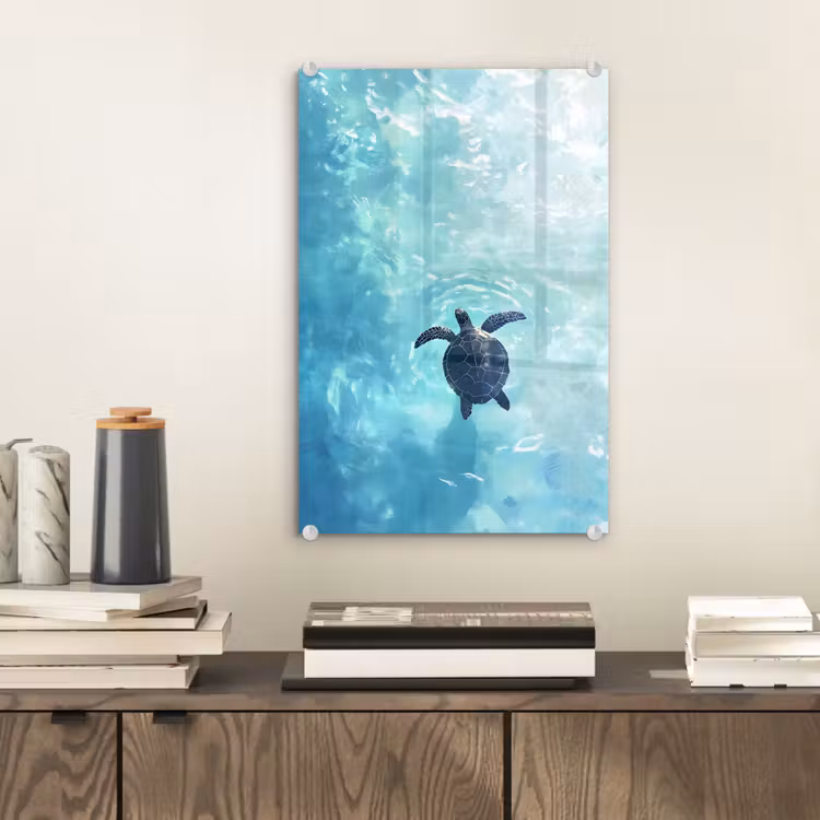 Glas schilderij - Schildpad - Zee - Blauw - Schittering — 2
