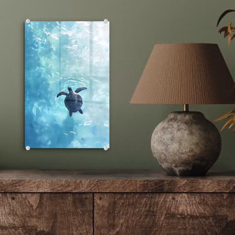 Glas schilderij - Schildpad - Zee - Blauw - Schittering — 4