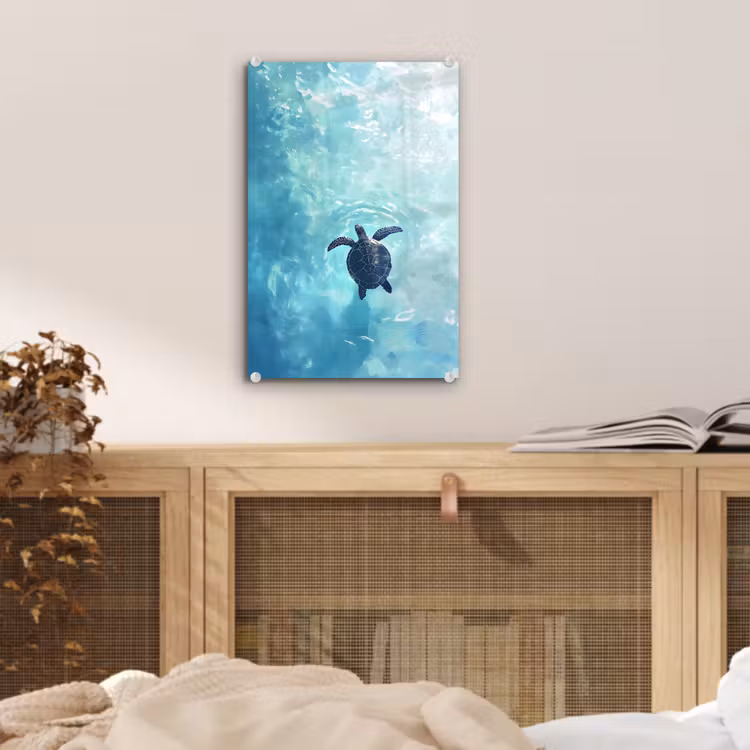 Glas schilderij - Schildpad - Zee - Blauw - Schittering — 5