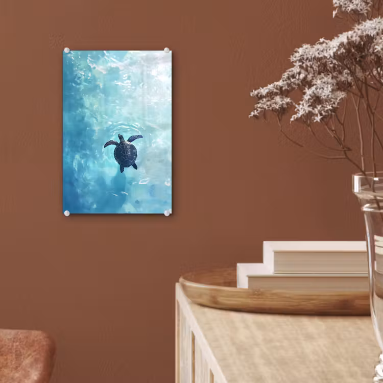 Glas schilderij - Schildpad - Zee - Blauw - Schittering — 6