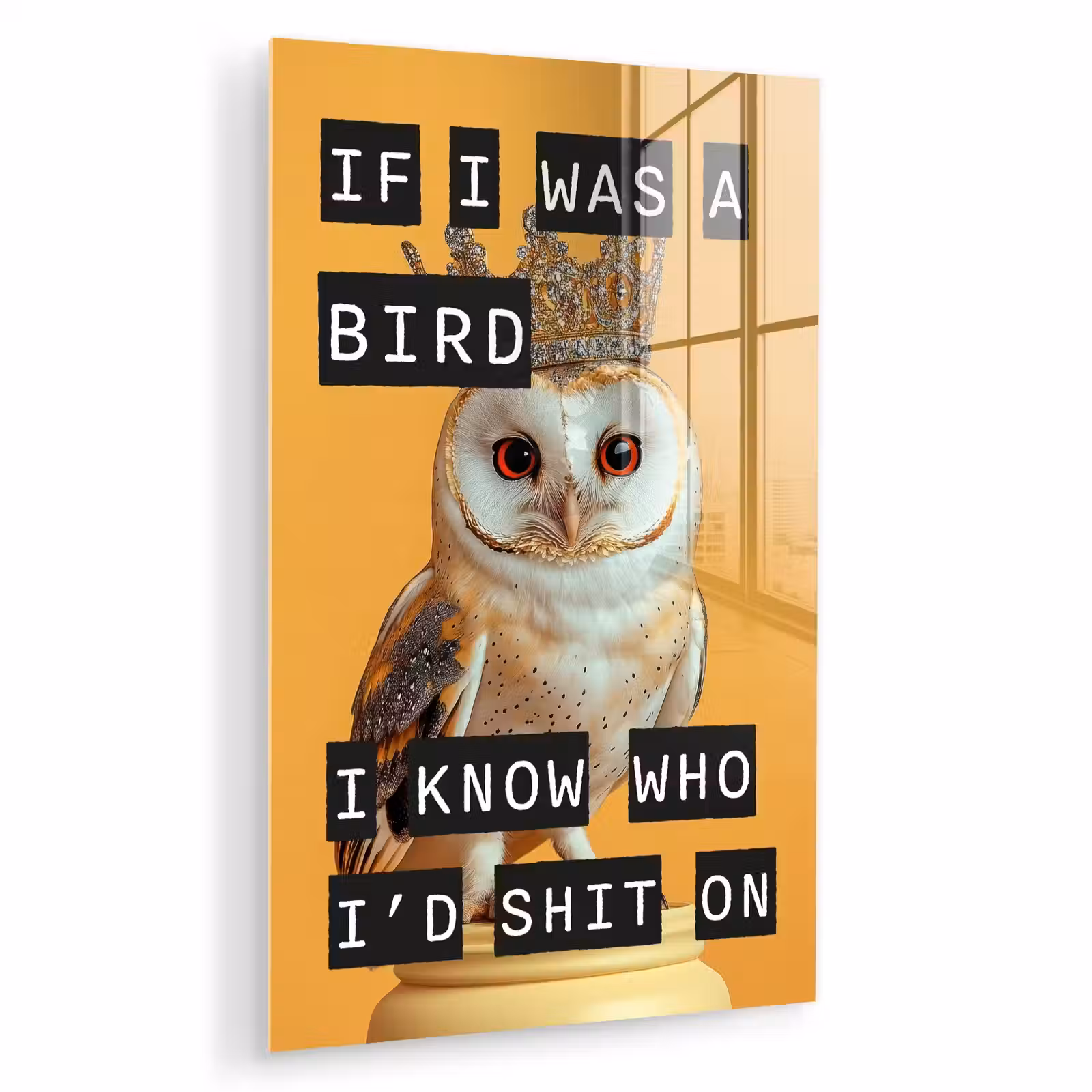 Glas schilderij - Geel - Uil - Vogel - Decoratie — 1