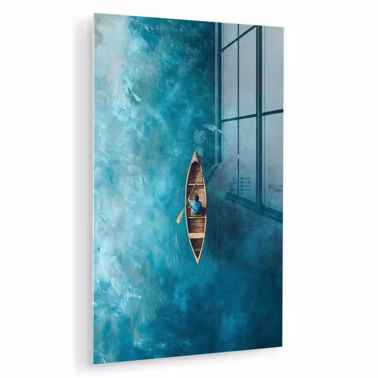 Glas schilderij - Bootje - Water - Blauw — 1