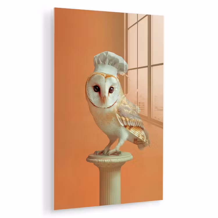 Glas schilderij - Kerkuil - Koksmuts - Oranje - Vogel — 1