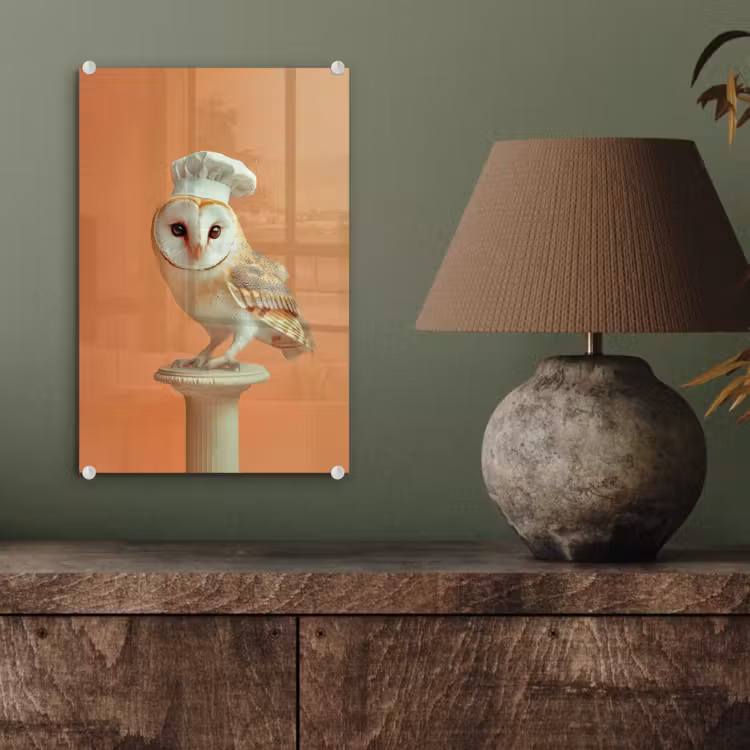 Glas schilderij - Kerkuil - Koksmuts - Oranje - Vogel — 4