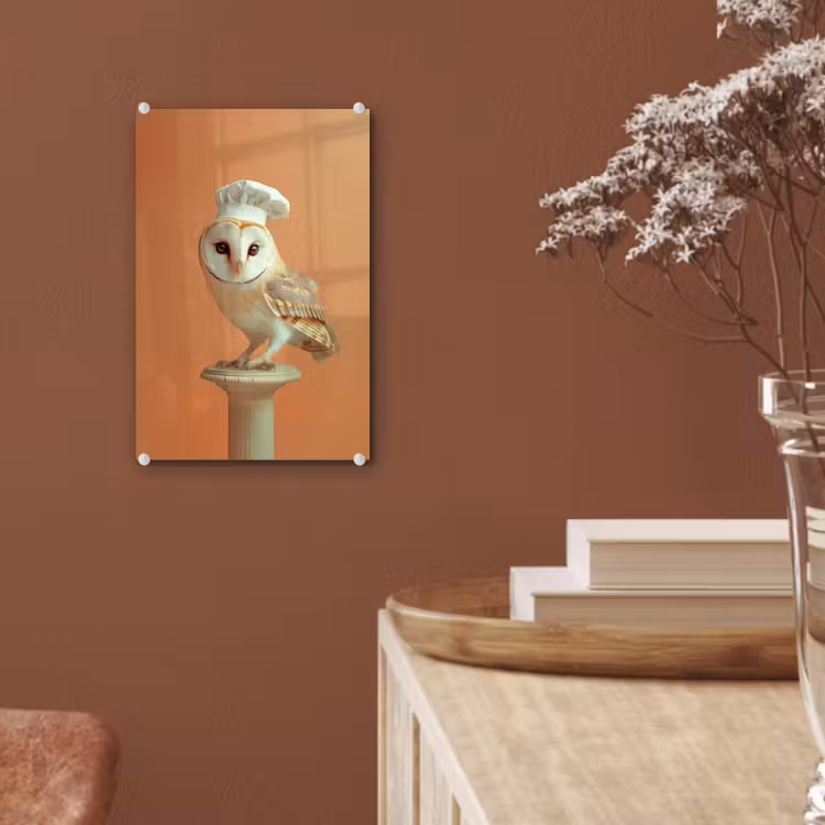 Glas schilderij - Kerkuil - Koksmuts - Oranje - Vogel — 6