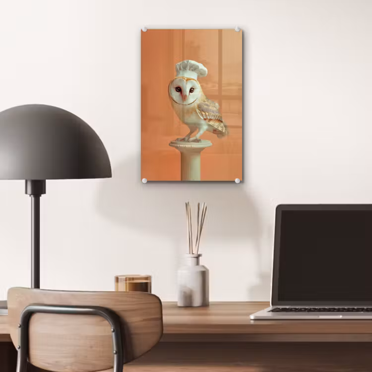 Glas schilderij - Kerkuil - Koksmuts - Oranje - Vogel — 7