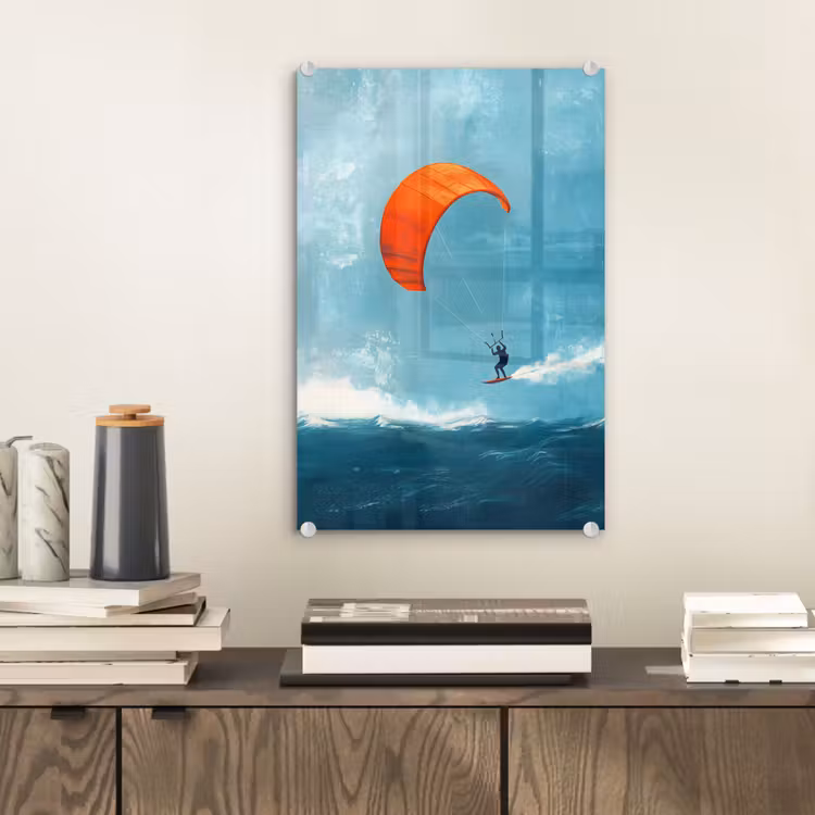 Glas schilderij - Kitesurfer - Oranje - Zee - Lucht — 2