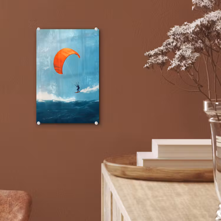 Glas schilderij - Kitesurfer - Oranje - Zee - Lucht — 6