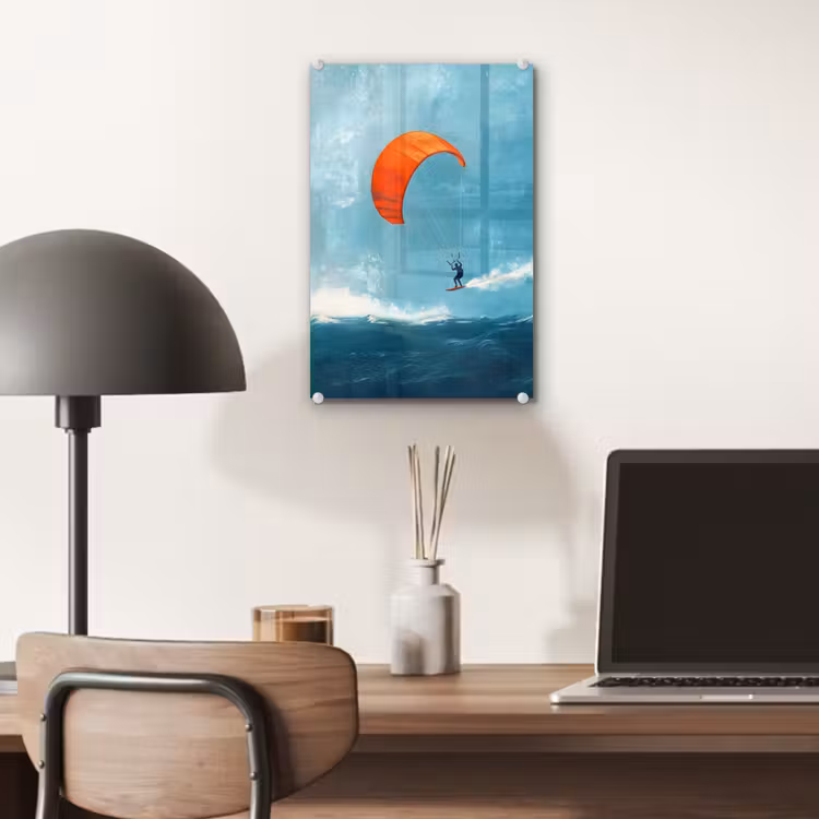 Glas schilderij - Kitesurfer - Oranje - Zee - Lucht — 7