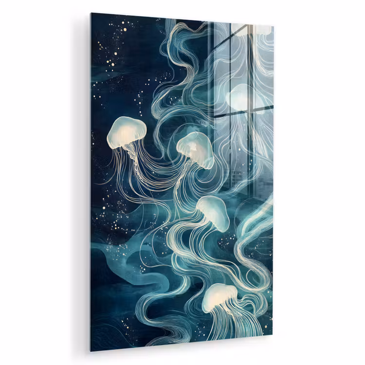 Glas schilderij - Kwallen - Zee - Wit - Golven — 1