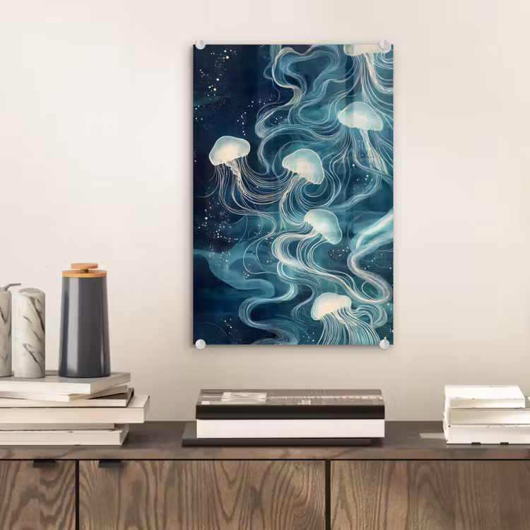 Glas schilderij - Kwallen - Zee - Wit - Golven — 2