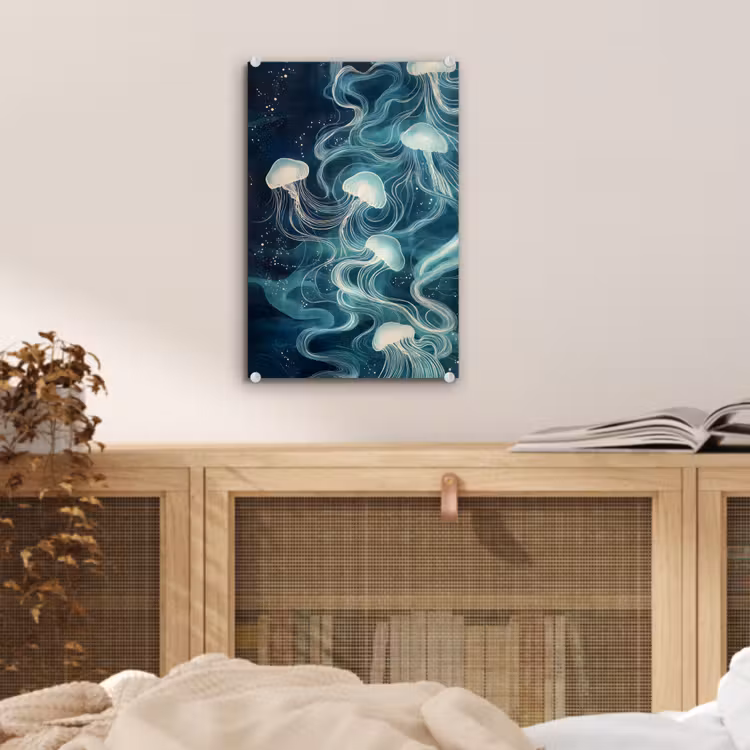 Glas schilderij - Kwallen - Zee - Wit - Golven — 5