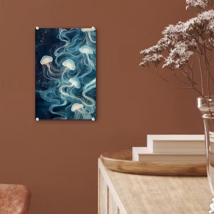 Glas schilderij - Kwallen - Zee - Wit - Golven — 6